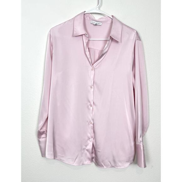 Maison d'Amélie Tops - Soft Pink Satin Shirt Womens Medium Button Front Long Sleeve Top Maison D'Amélie